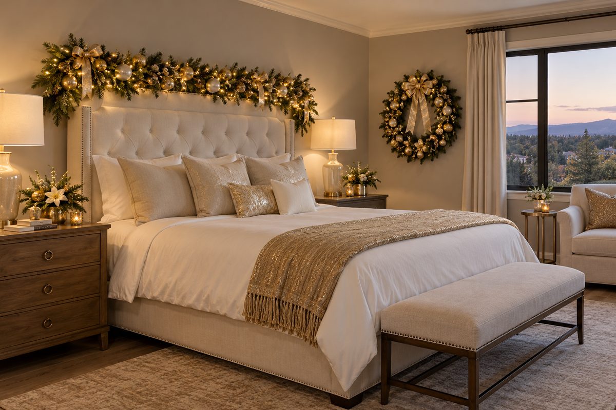 Elegant Gold Christmas Bedroom Retreat