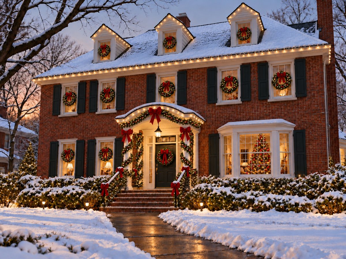 Brick colonial house, decorated